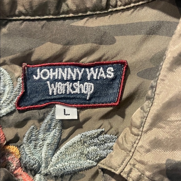 Johnny Was Olive Camouflage Jacket with Floral Embroidery - Picture 3 of 10